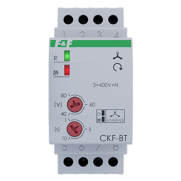 Przekaźnik kolejności, zaniku i asymetrii faz 10A 1P 0,5-5sek 40-80V ...
